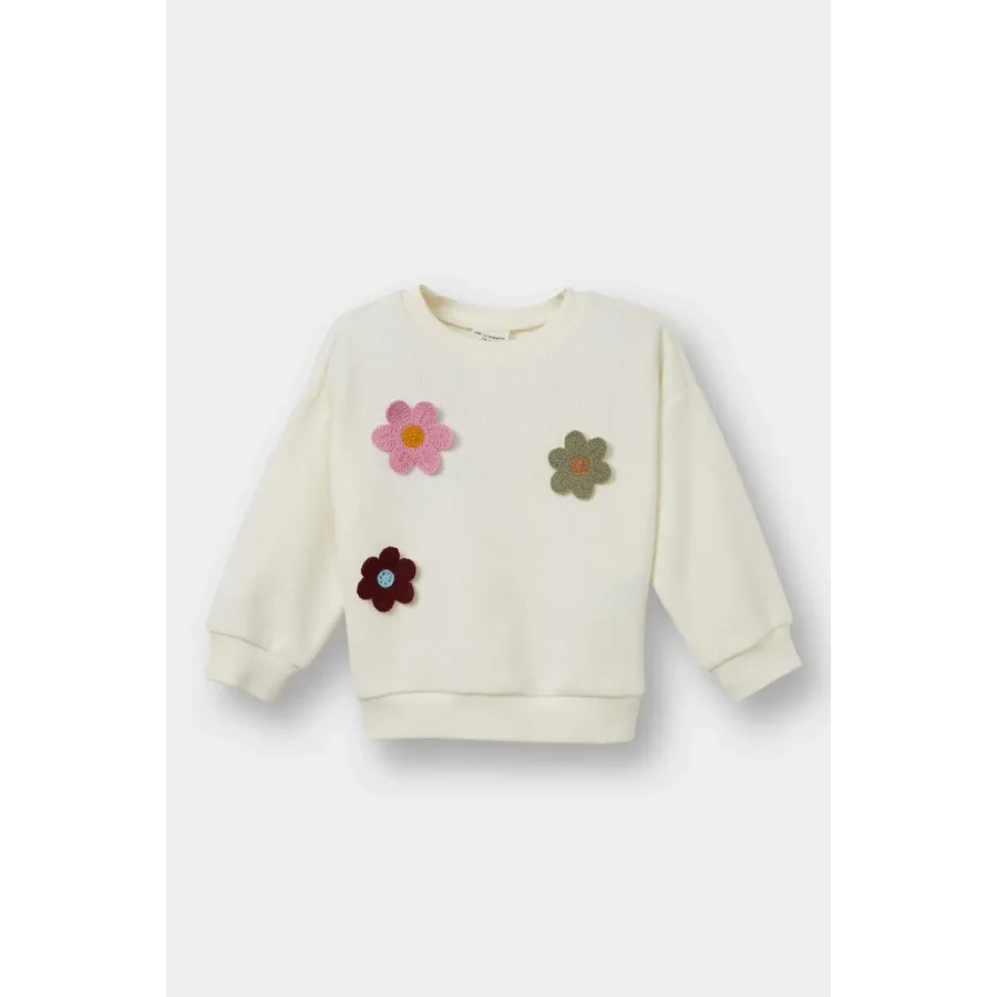 Kız Bebek Bisiklet Yaka Çiçekli Sweatshirt