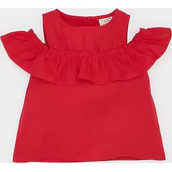 Kız Bebek Bisiklet Yaka Flamlı Poplin Kısa Kollu Bluz