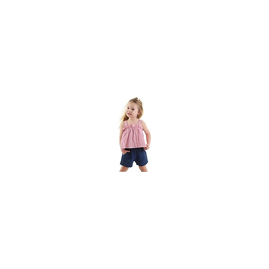 Kız Bebek Çocuk Pembe Müslin Bluz Şort Takım
