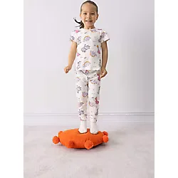 Kız Bebek Pijama Takımı Dinazor Baskılı Kısa Kollu Penye Pijama Üstü Esnek Belli Uzun Pijama Altı