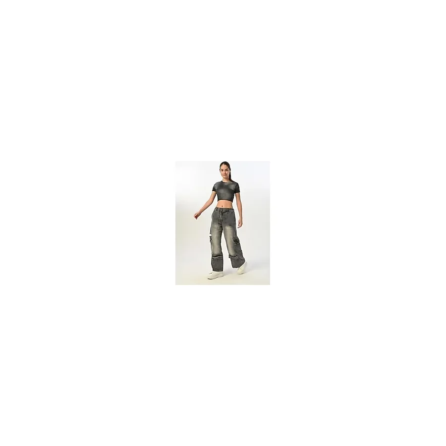 Kız Çocuk Bisiklet Yaka Nakışlı Crop Bluz