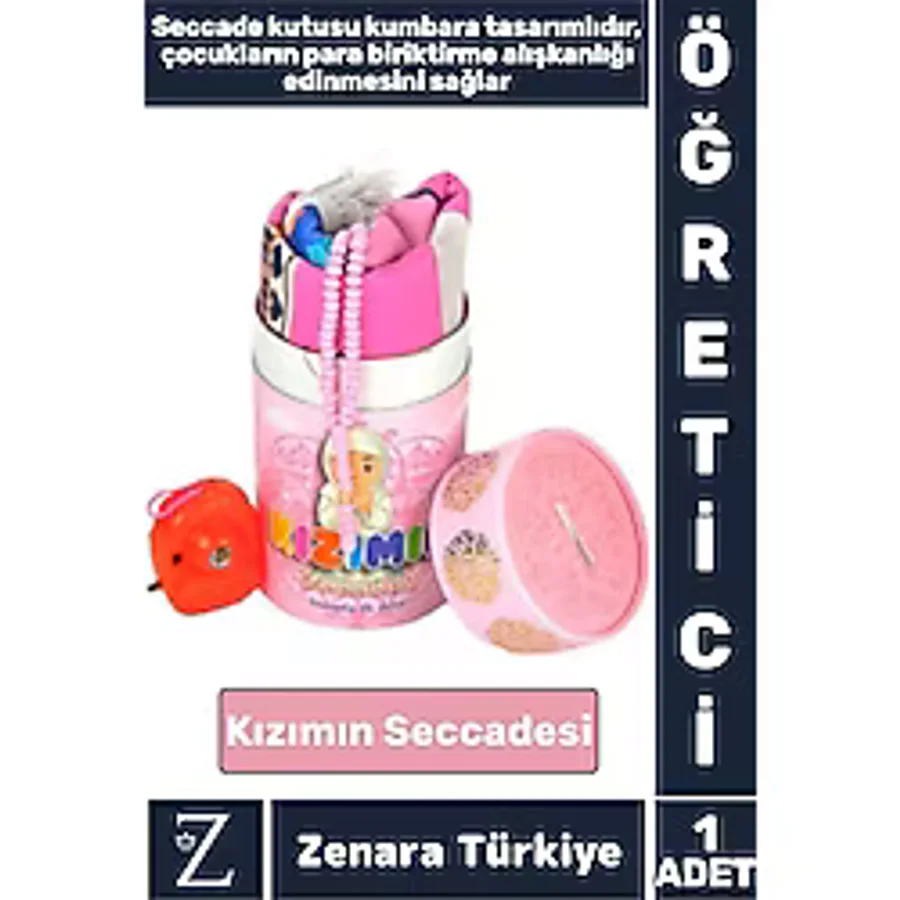 Kız Çocuk İbadet Öğretici 3 Parça Seccade Tesbih Kumbara Tasarımlı Namaza İlk Adım Kızımın Seccadesi