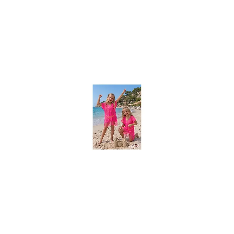 Kız Çocuk Plaj Elbisesi Pareo Tunik Ikili Set - Standart - 03 Pembe