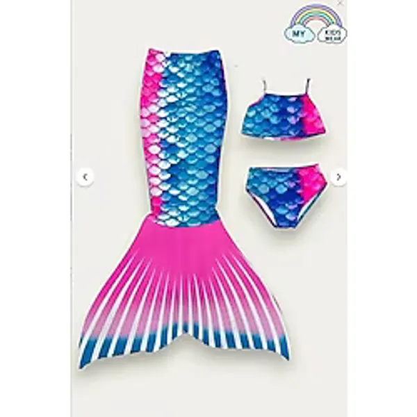 Kız Çocuk Renkli Deniz Kızı Mayo Kostümü 3'Lü Set 1405-1