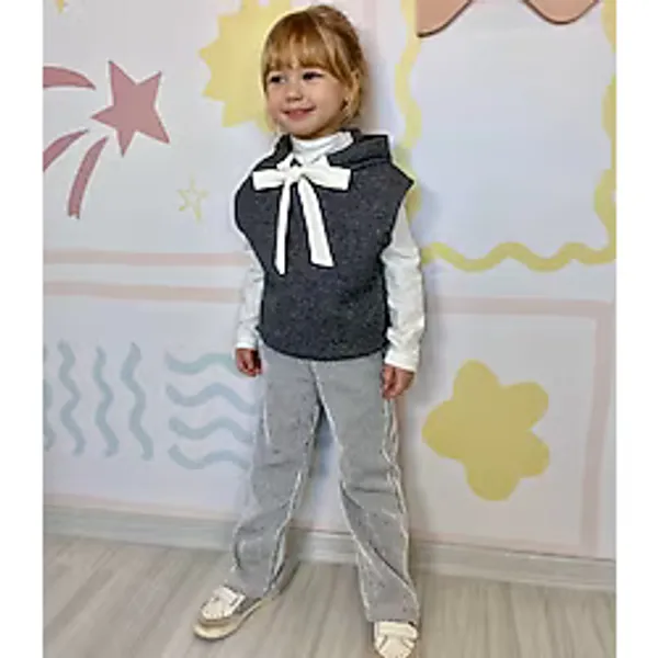 Kız Çocuk Süveter Pantolonlu 3 Lü Takım - Gri - 9 - 10 Yaş