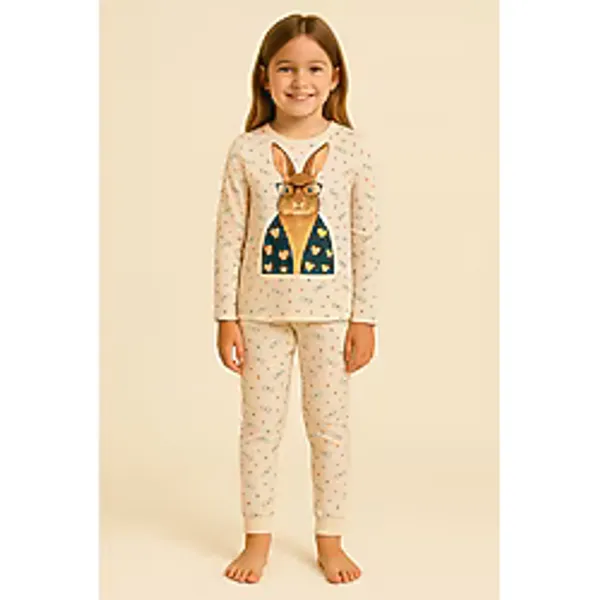Kız Çocuk Tavşan Desenli Kutulu Pijama Takımı
