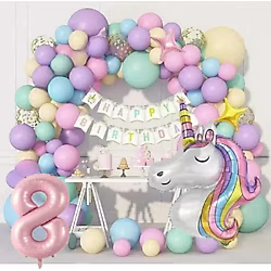 Kız Çocuklar İçin 8 Yaş Unicorn Lüks Doğum Günü Parti Seti Süsü