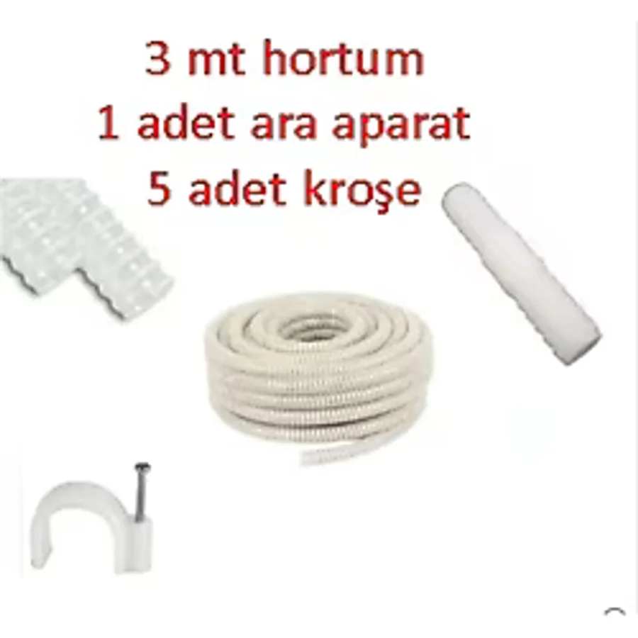 Klima Su Tahliye Hortumu 3 Metre + Ek Parça + 5 Adet Kroşe