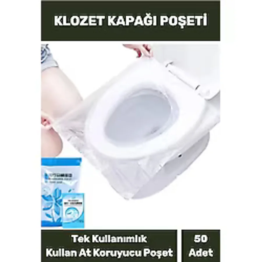 Klozet Kapak Örtüsü Pratik Kullanımlı Hijyenik Klozet Kapağı Poşeti Avm Halka Açık Tuvalet 50 Adet