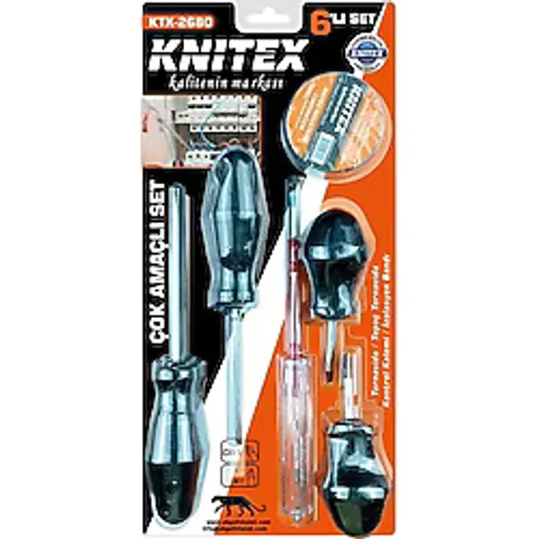 Knitex 6pcs Tornavida - Çok Amaçlı Set Tornavida - Topaç Tornavida - Kontrol Kalem - Elektrik Bant - Renkli - Tornavida Seti