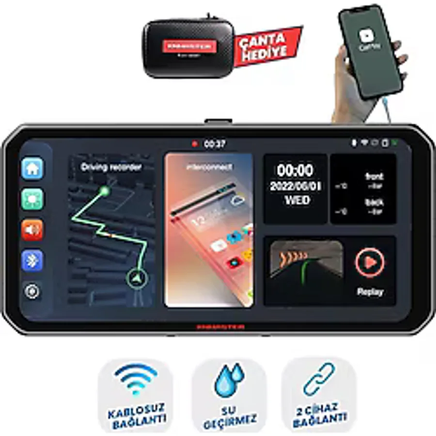 Knmaster Motoplay 1000 - 6.25" Kablosuz Carplay & Android Auto Destekli Motosiklet Multimedya Ekranı