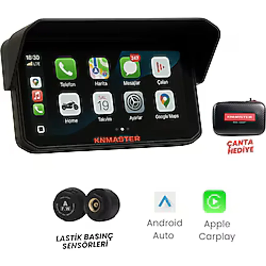 KNMASTER MOTOPLAY 1500 - 6.25'' TPMS Sensörlü Kablosuz CarPlay & Android Auto Destekli Motosiklet Multimedya Ekranı