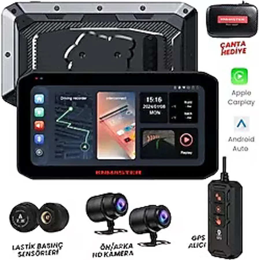 Knmaster Motoplay 2000 - 6.25" 2k Çift Kameralı Kablosuz Carplay & Android Auto Destekli Motosiklet Multimedya Ekranı