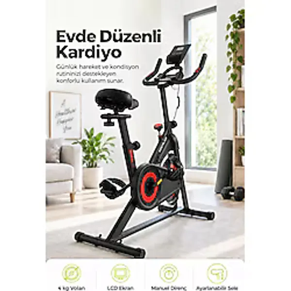Kochler Spin Kondisyon Bisikleti 4 Kg Volanlı, Ayarlanabilir Dirençli Egzersiz Bisikleti Kırmızı Siyah - Kırmızı