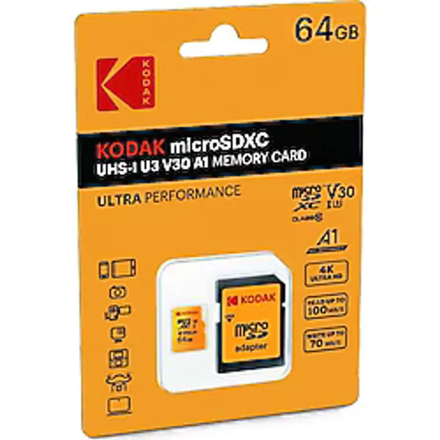 Kodak 64GB Uhs-I U3/V30/A1 Yellow Micro Sd + Adaptör