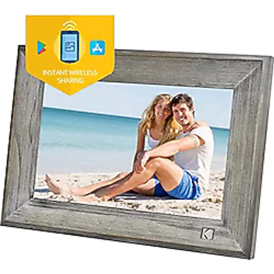 KODAK WiFi Dijital Fotoğraf Çerçevesi 10 inç, HD IPS Dokunmatik Ekran, Bulut Depolamalı Klasik Ahşap Elektronik Resim Çerçevesi, 32 GB Dahili Bellek, fotoğraf/videoyu uygulama üzerinden paylaşın