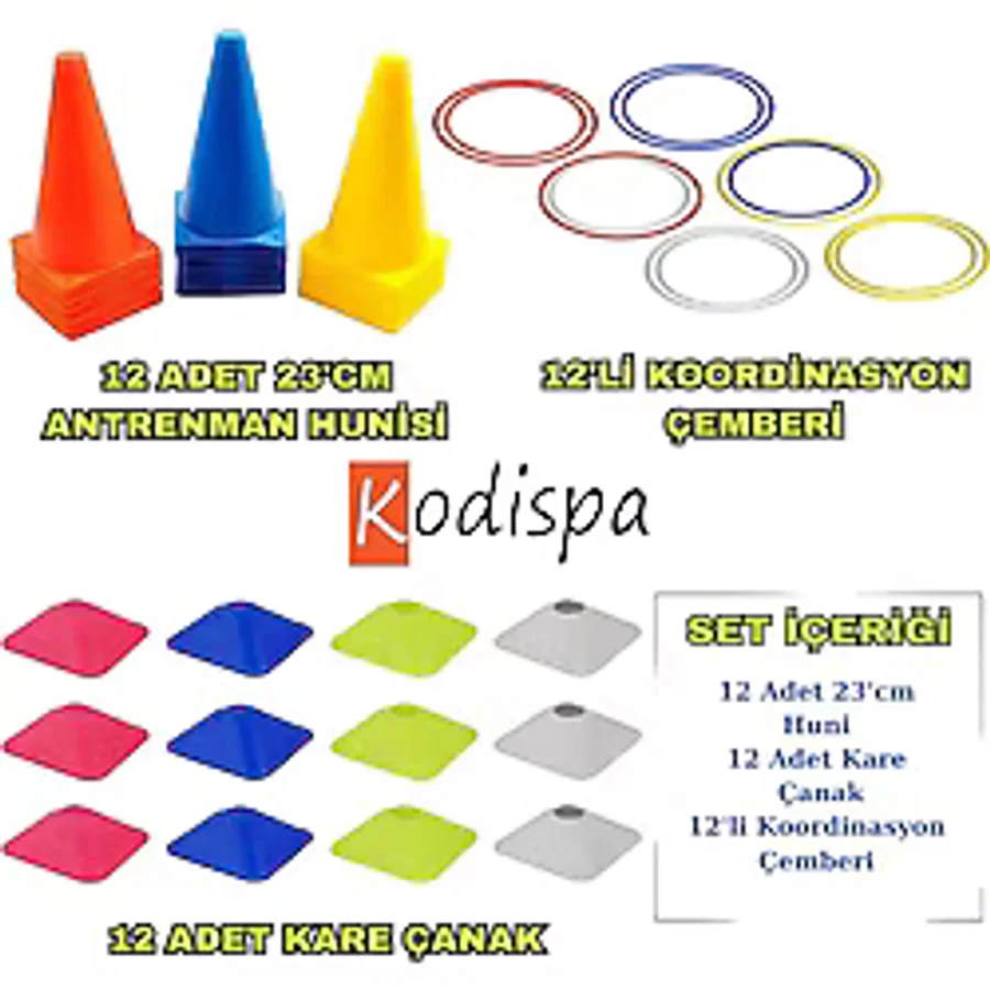 Kodispa 12'li 23'cm Hunili Kare Çanaklı Koordinasyon Çemberli Antrenman Seti