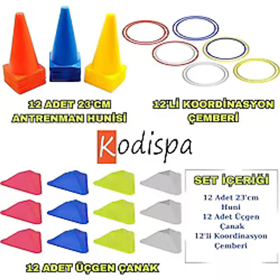 Kodispa 12'li 23'cm Hunili Üçgen Çanaklı Koordinasyon Çemberli Antrenman Seti