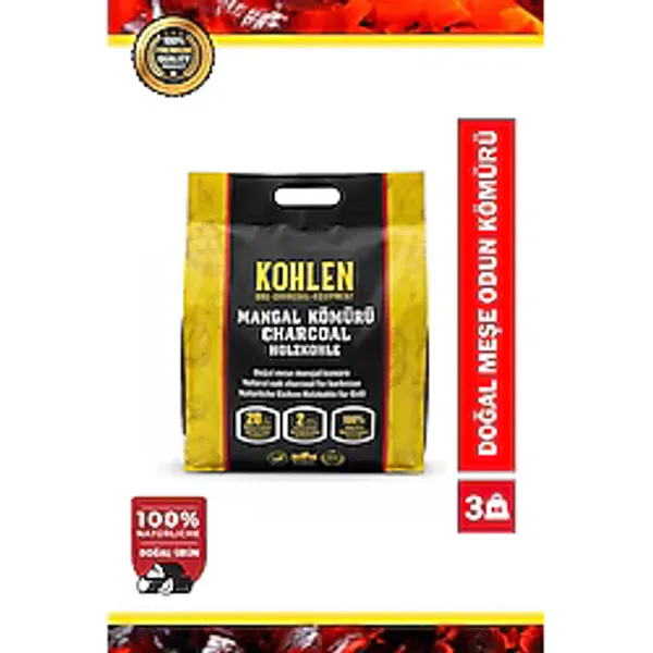 KOHLEN Naturholz 3 KG Doğal Meşe BBQ Mangal Kömürü Temiz Dolum Net Kilo Garantisi Özel FB Paket