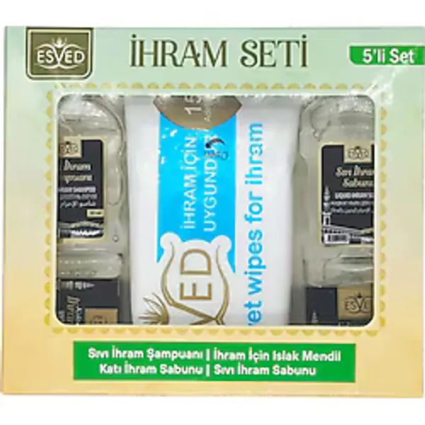 Kokusuz İhram Seti 5li İhram Sıvı Sabunu İhram Şampuan İhram Katı Sabun, İhram Islak Mendil