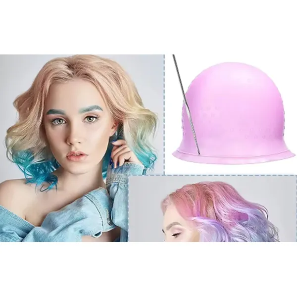 Kolay Uygulanan Pembe Delikli Silikon Saç Boyama Bonesi+Tığ ile Birlikte Röfle Bonesi