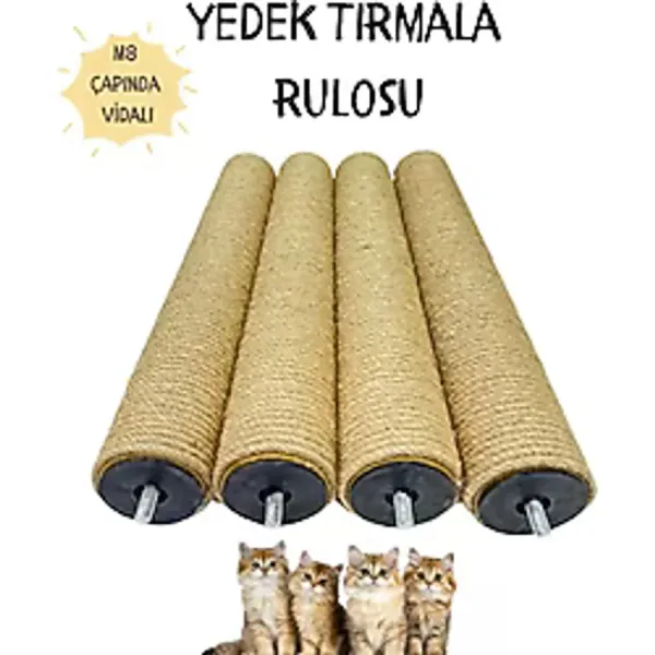 Komano Pontika Kedi Tırmalama Yedek Rulo Jüt Ip M8 Çapında Somun Vidalı 50 Cm Tırmalama Rulosu(1 Adet )
