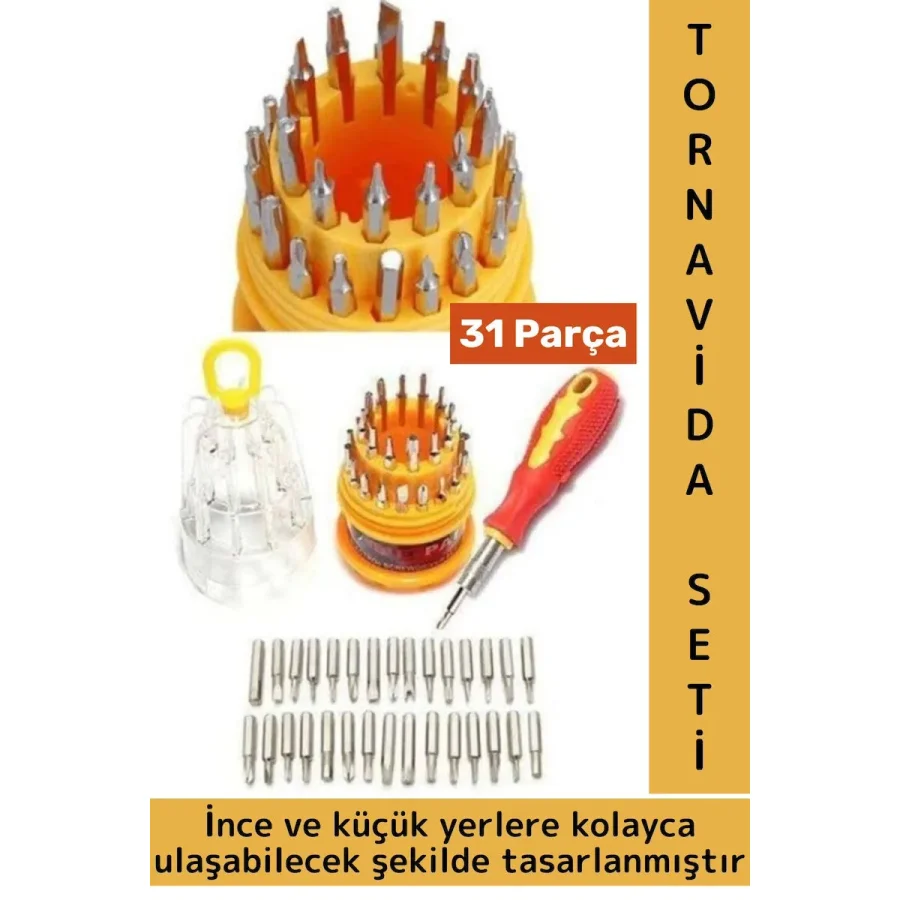 Kompakt Çok Amaçlı Cep Telefonu Laptop Kaymaz Kauçuk Saplı Pratik Yumurta Tornavida Seti 31 Parça