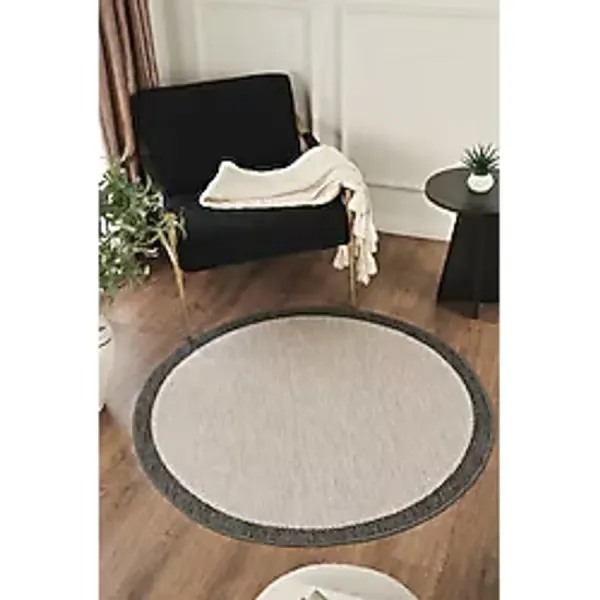 Konfor Halı Sisalux 3088 Gri Antrasit Yuvarlak Sisal Dokuma Jüt Kilim Hav Toz Vermez Mutfak Oturma Odası Halısı