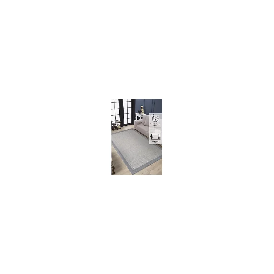 Konfor Sisalux 3092 Gri Jüt Tabanlı Modern Dokuma Kilim Sisal Hasır Halı