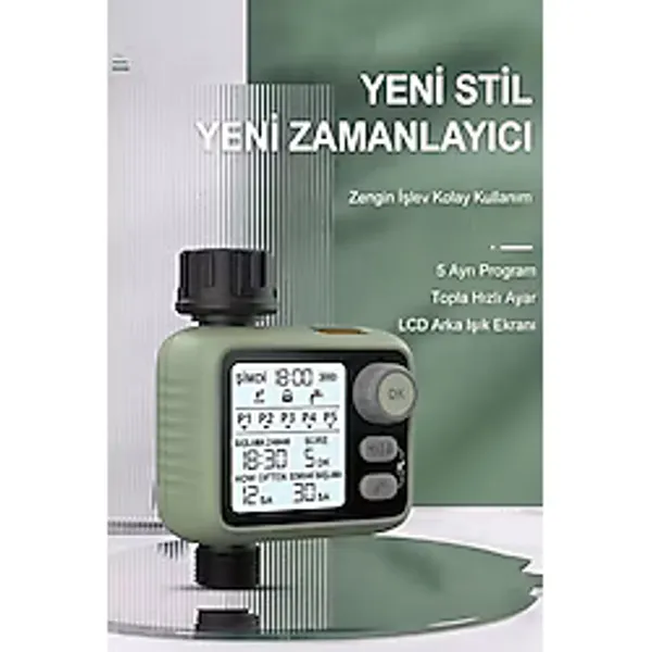 Konk Tools Otomatik Bahçe Sulama Zamanlayıcısı - 5 Programlı LCD Ekranlı Akıllı Sulama Sistemi Ipx5 Su Geçirmez - 1 çıkışlı