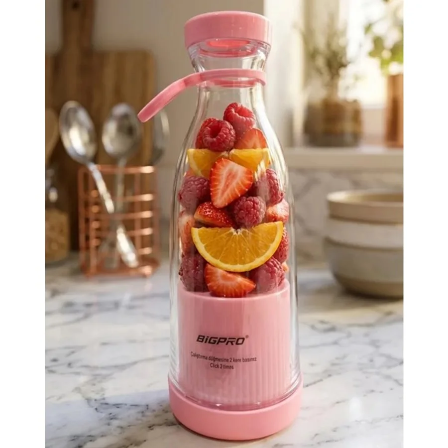 Kont Taşınabilir Blender Smoothie ve Meyve Karıştırıcı Kablosuz Kullanım - Ahşap