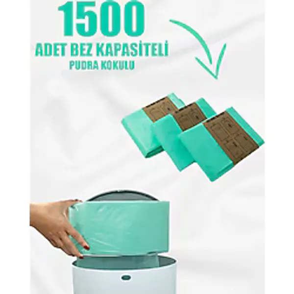 Korbell 16 Lt Çöp Kutuları İle Uyumlu - 3 Paket 1500 Adet Bebek Bezi Kapasiteli Bebek Pudra Kokulu Yerli Çöp Poşeti