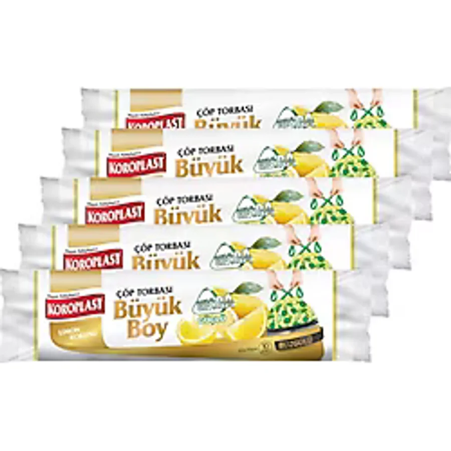 Koroplast Ekstra Güçlü Limon Kokulu Büzgülü Büyük Boy Çöp Poşeti 10'lu 5 Adet