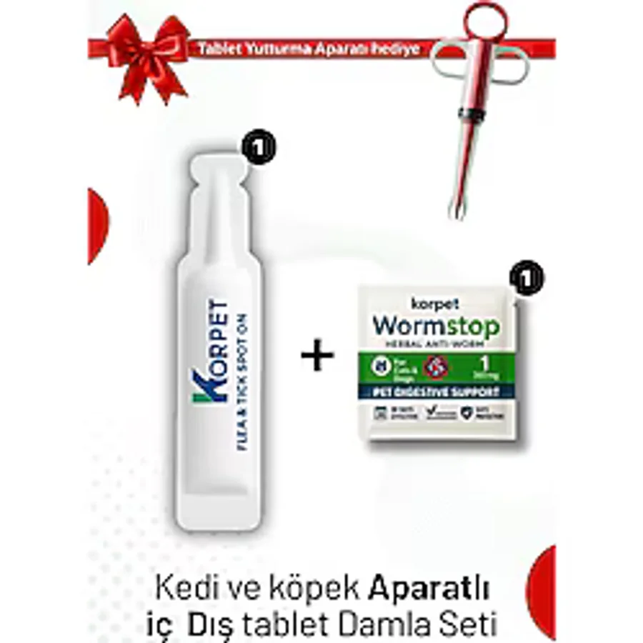 Korpet Kedi Köpek İç Dış Bitkisel Bakım Tablet Damla + Hap Yutturma Aparatı Hediyeli Full Set