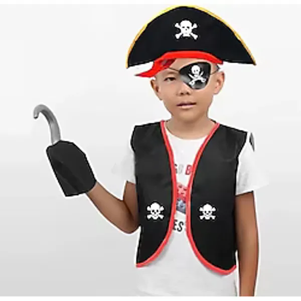 Korsan Yelek + Şapka + Kanca + Maske Çocuk Boy 4-6 Yaş
