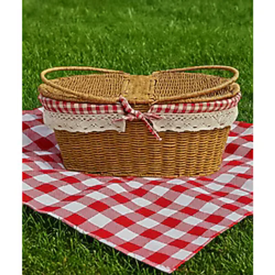 Kosova Beyaz Rattan Hasır - Oval Piknik Sepeti 39cm