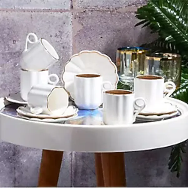 Kosova Züccaciye Kosova New Bone China 6'lı Modern Kahve Fincan Seti