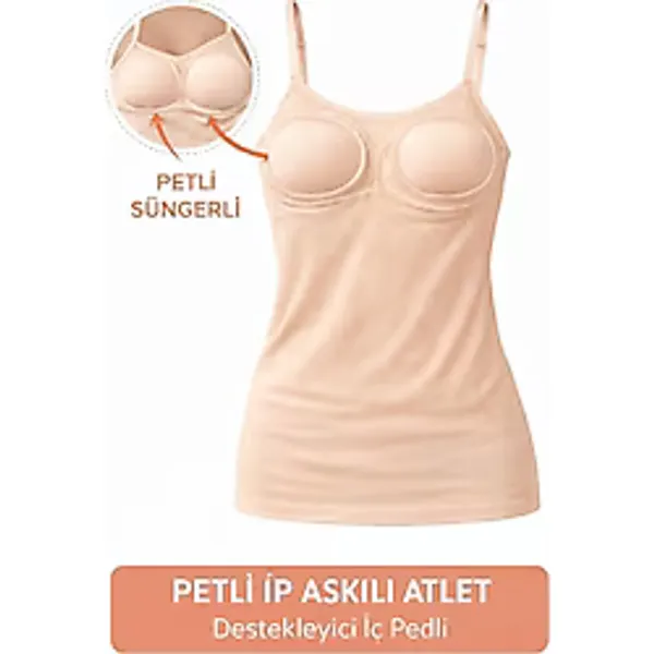 Kota Kadın Atlet 2'li Pedli Ince Ip Askılı Pamuklu Sütyenli Kadın Atlet-Bluz - Ten - 2XL