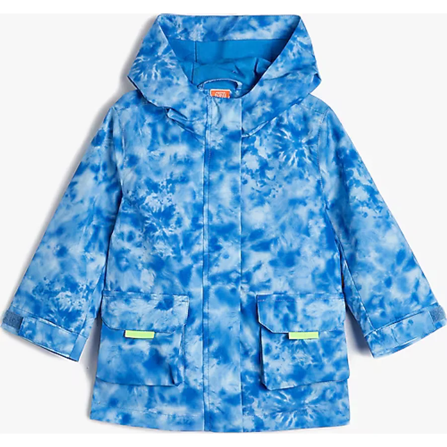Koton 4SMB20003TW Mavi Batik Desenli Kapüşonlu Erkek Bebek Mont