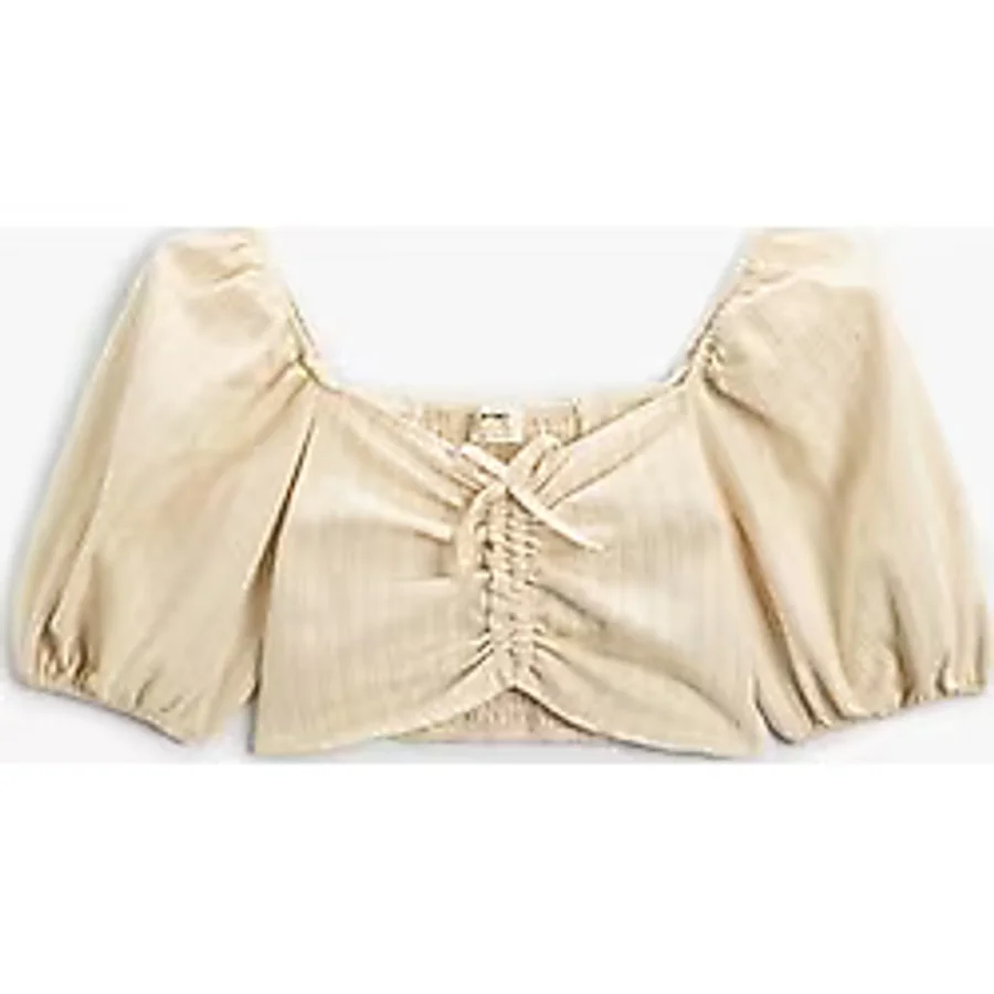 Koton Crop Bluz Fiyonklu Balon Kollu Büzgü Detaylı