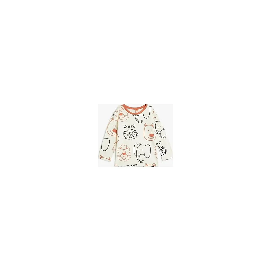 Koton Ekru Desenli Erkek Bebek Jersey Kazak Uzun Kol Klasik Fit Günlük Stil Dokuma Kumaş - 9 - 12 Ay