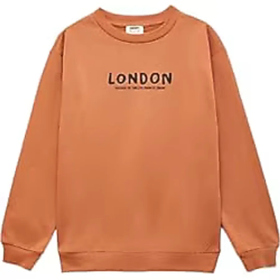 Koton Pamuklu Uzun Kollu Bisiklet Yaka Baskılı Oversize Sweatshirt