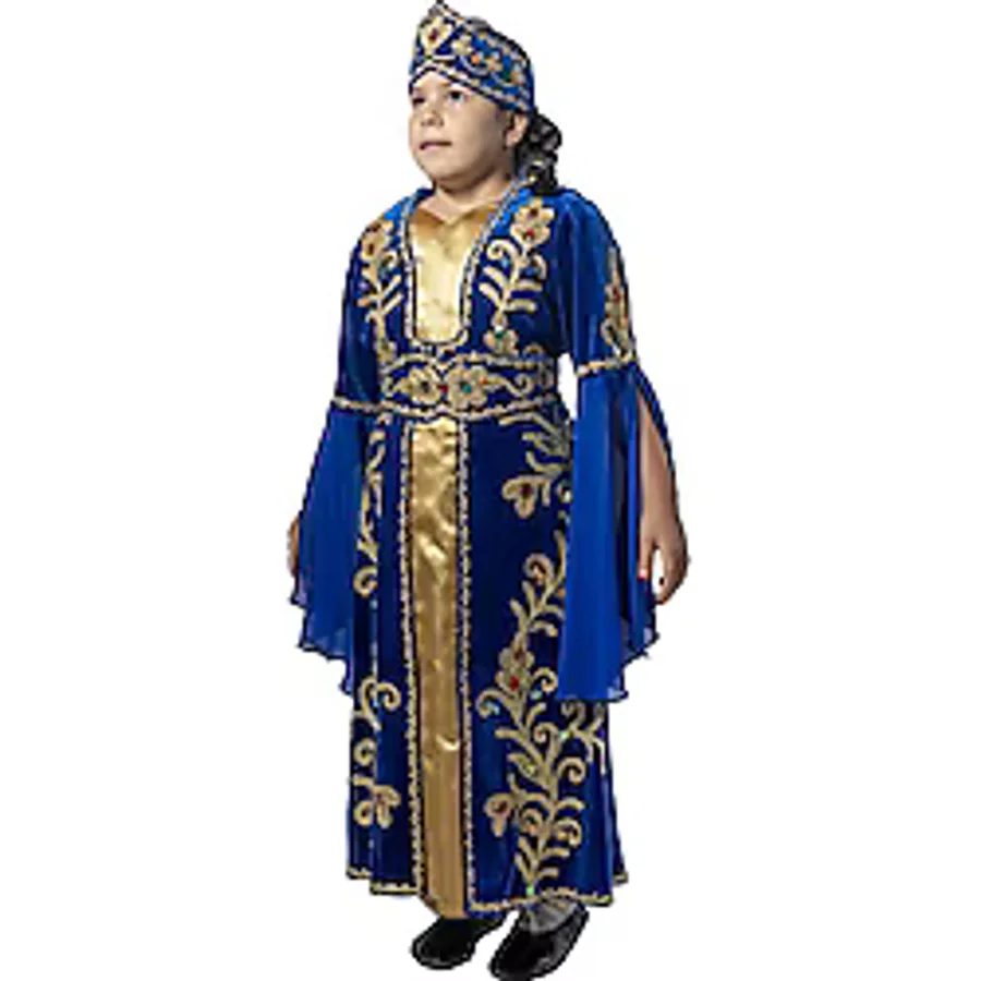 Köylü Kostüm Mihrimah Sultan Kıyafeti Kız Çocuk Lüks Kadife Bindallı Elbisesi Kırmızı - 04G-Mavi - 5 - 7 Yaş
