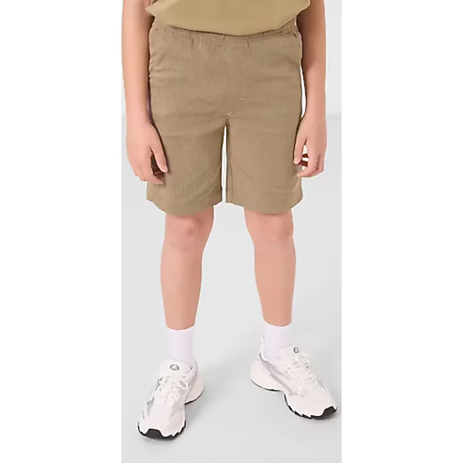 Koyu Bej-Camel Pamuklu Oversize Fit Dokuma Hafif Esnek Chino Erkek Çocuk Şort Takım - 11278