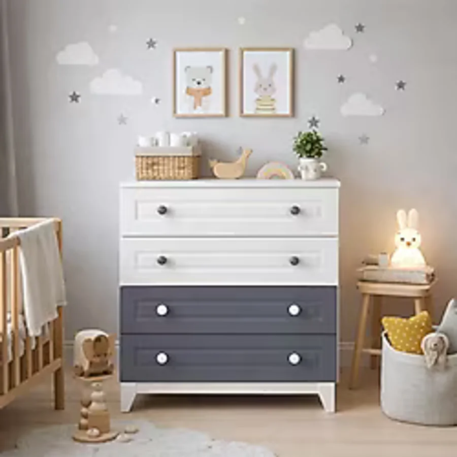 Koza %100 Mdf Stella Gri Beyaz Bebek & Çocuk Şifonyer