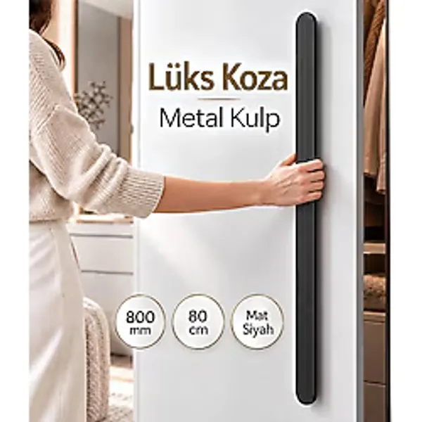Koza Mat Siyah Çekmece Kulp 800 Mm 80 Cm Metal Dolap Yüklük Kapak Mobilya Kulpu Şık Uzun Model Vitrin