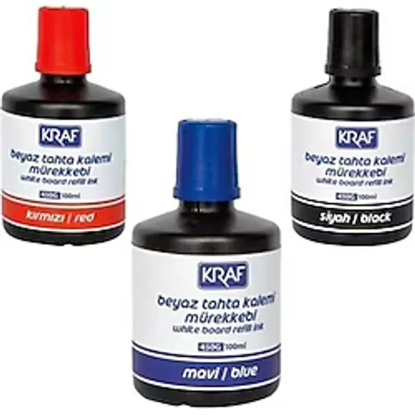 KRAF 450g Beyaz Yazı Tahtası Mürekkep Seti - 3 Renk X 100 Ml