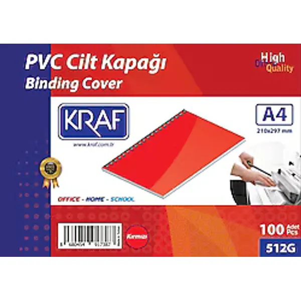 Kraf 512G Kırmızı A4 160 Micron 100'lü Cilt Kapağı