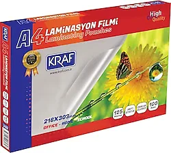 Kraf A4 125 Micron 100'lü Parlak Laminasyon Filmi
