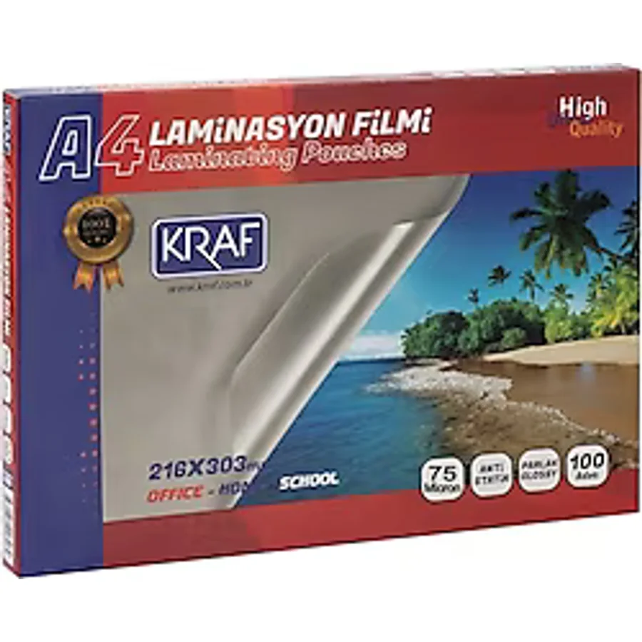 Kraf A4 75 Micron 100'lü Parlak Laminasyon Filmi